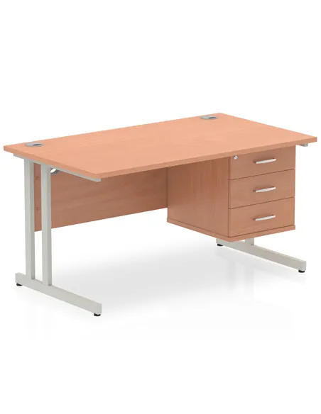 Dynamic Impulse 1400 x 800mm Straight Office Desk Beech Top Cantilever 1 x 3 Drawer Fixed Pedestal MI001697