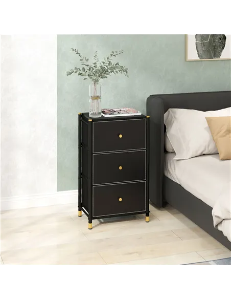 HOMCOM Faux Leather Front Chest of Three Drawers - Black
