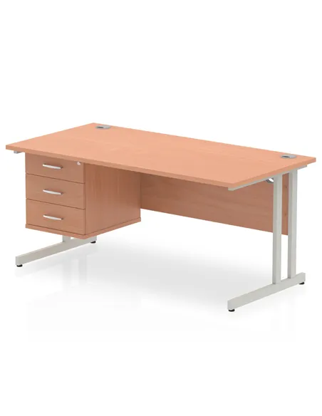 Dynamic Impulse 1600 x 800mm Straight Office Desk Beech Top Cantilever 1 x 3 Drawer Fixed Pedestal MI001698