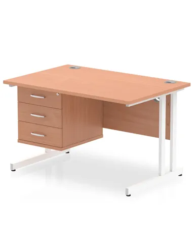 Dynamic Impulse 1200 x 800mm Straight Office Desk Beech Top Cantilever 1 x 3 Drawer Fixed Pedestal MI001700