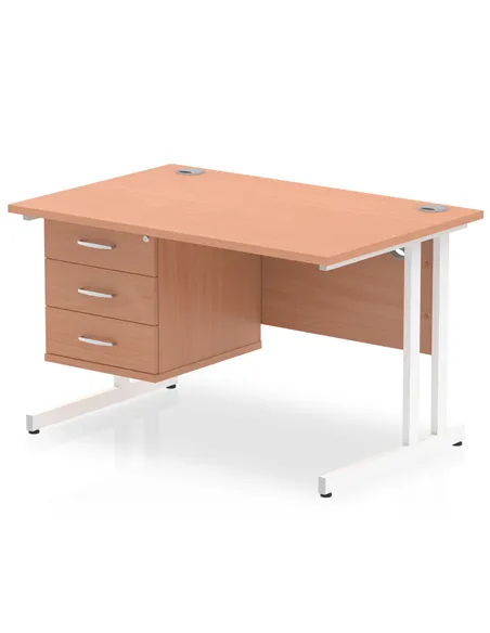 Dynamic Impulse 1200 x 800mm Straight Office Desk Beech Top Cantilever 1 x 3 Drawer Fixed Pedestal MI001700