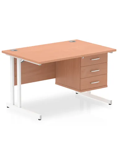Dynamic Impulse 1200 x 800mm Straight Office Desk Beech Top Cantilever 1 x 3 Drawer Fixed Pedestal MI001700