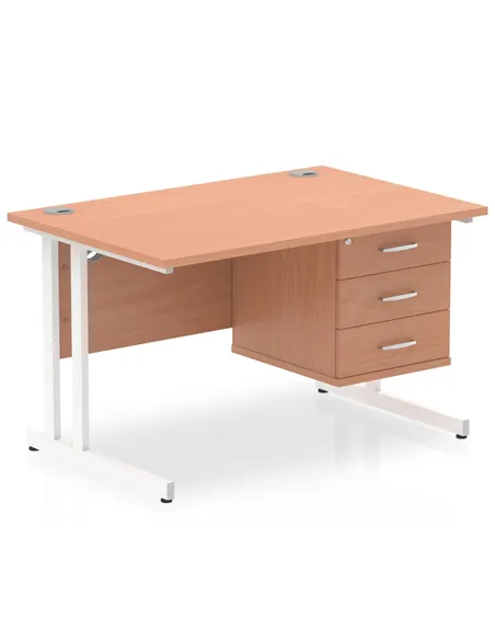 Dynamic Impulse 1200 x 800mm Straight Office Desk Beech Top Cantilever 1 x 3 Drawer Fixed Pedestal MI001700