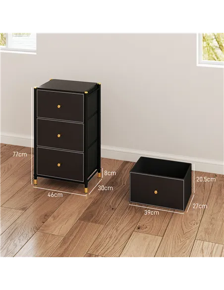 HOMCOM Faux Leather Front Chest of Three Drawers - Black