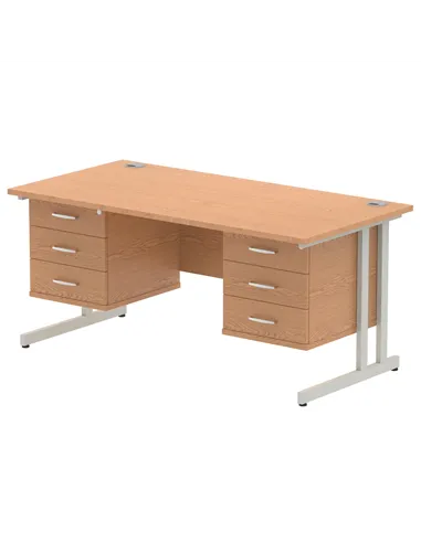 Dynamic Impulse 1600 x 800mm Straight Office Desk Beech Top Cantilever 2 x 3 Drawer Fixed Pedestal MI001714