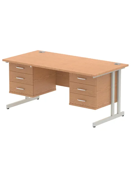 Dynamic Impulse 1600 x 800mm Straight Office Desk Beech Top Cantilever 2 x 3 Drawer Fixed Pedestal MI001714
