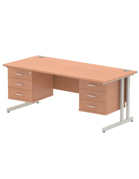 Dynamic Impulse 1800 x 800mm Straight Office Desk Beech Top Cantilever 2 x 3 Drawer Fixed Pedestal MI001715