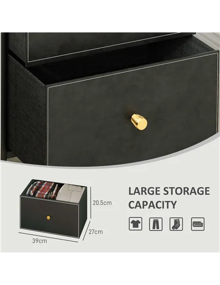 HOMCOM Faux Leather Front Chest of Three Drawers - Black
