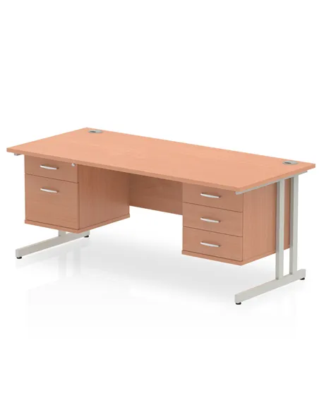 Dynamic Impulse 1600 x 800mm Straight Office Desk Beech Top Cantilever 1 x 2 Drawer 1 x 3 Drawer Fixed Pedestal MI001722