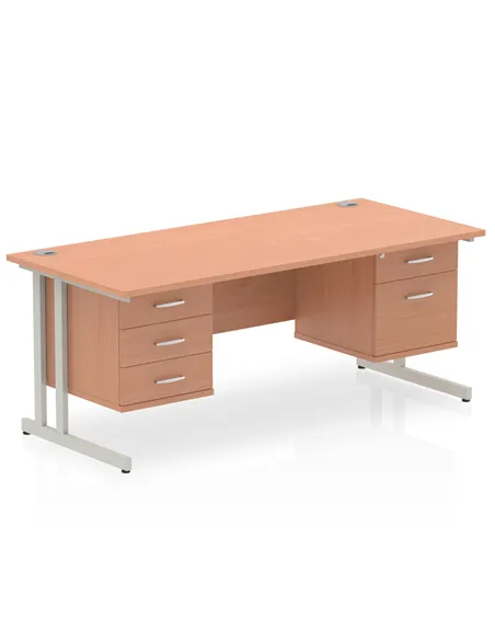 Dynamic Impulse 1600 x 800mm Straight Office Desk Beech Top Cantilever 1 x 2 Drawer 1 x 3 Drawer Fixed Pedestal MI001722