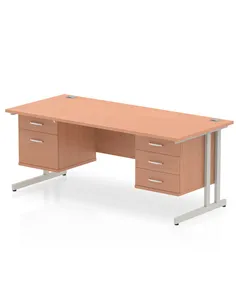 Dynamic Impulse 1800 x 800mm Straight Office Desk Beech Top Cantilever 1 x 2 Drawer 1 x 3 Drawer Fixed Pedestal MI001723
