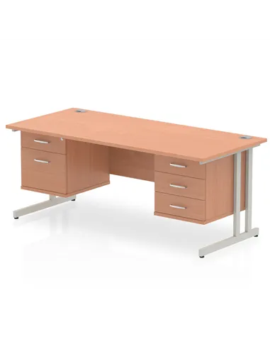 Dynamic Impulse 1800 x 800mm Straight Office Desk Beech Top Cantilever 1 x 2 Drawer 1 x 3 Drawer Fixed Pedestal MI001723