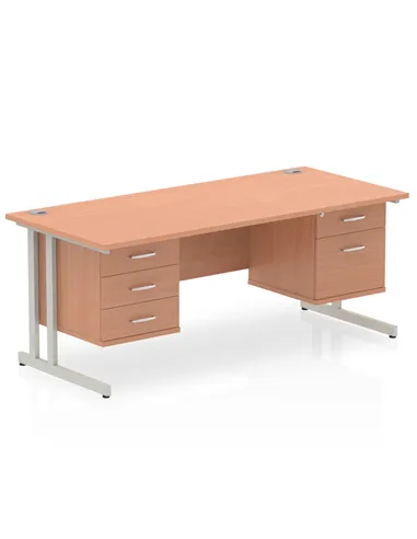 Dynamic Impulse 1800 x 800mm Straight Office Desk Beech Top Cantilever 1 x 2 Drawer 1 x 3 Drawer Fixed Pedestal MI001723