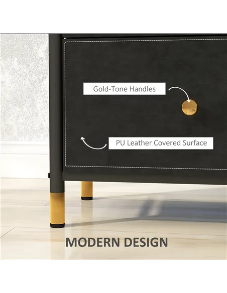 HOMCOM Faux Leather Front Chest of Three Drawers - Black
