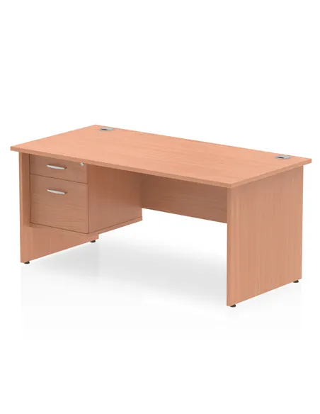 Dynamic Impulse 1600 x 800mm Straight Office Desk Beech Top Panel End 1 x 2 Drawer Fixed Pedestal MI001735