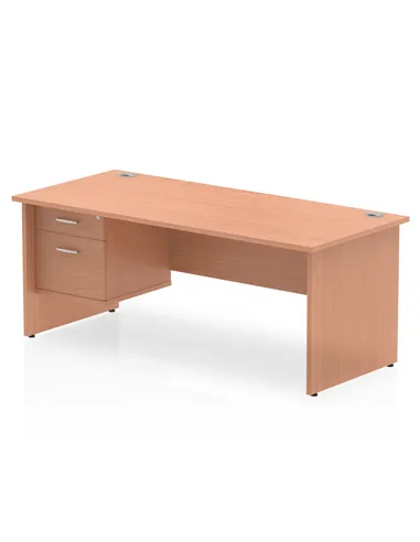 Dynamic Impulse 1800 x 800mm Straight Office Desk Beech Top Panel End 1 x 2 Drawer Fixed Pedestal MI001736