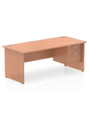 Dynamic Impulse 1800 x 800mm Straight Office Desk Beech Top Panel End 1 x 2 Drawer Fixed Pedestal MI001736