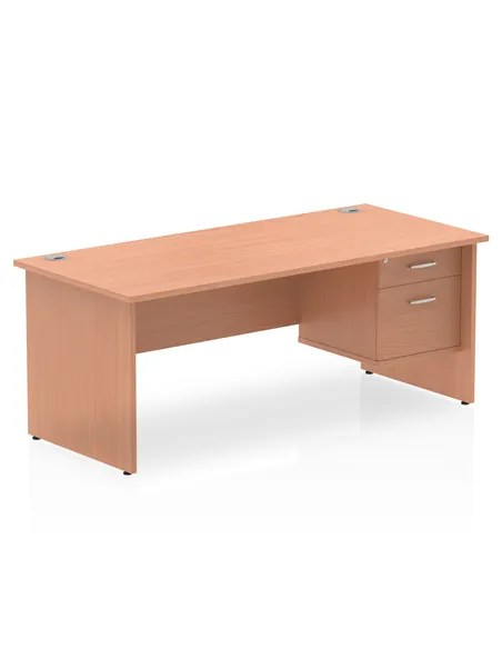 Dynamic Impulse 1800 x 800mm Straight Office Desk Beech Top Panel End 1 x 2 Drawer Fixed Pedestal MI001736