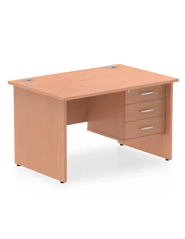 Dynamic Impulse 1200 x 800mm Straight Office Desk Beech Top Panel End 1 x 3 Drawer Fixed Pedestal MI001737