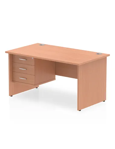 Dynamic Impulse 1400 x 800mm Straight Office Desk Beech Top Panel End 1 x 3 Drawer Fixed Pedestal MI001738