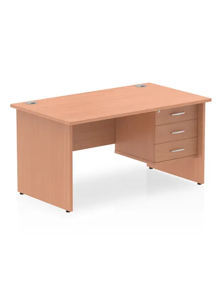 Dynamic Impulse 1400 x 800mm Straight Office Desk Beech Top Panel End 1 x 3 Drawer Fixed Pedestal MI001738