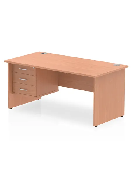 Dynamic Impulse 1600 x 800mm Straight Office Desk Beech Top Panel End 1 x 3 Drawer Fixed Pedestal MI001739