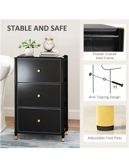 HOMCOM Faux Leather Front Chest of Three Drawers - Black