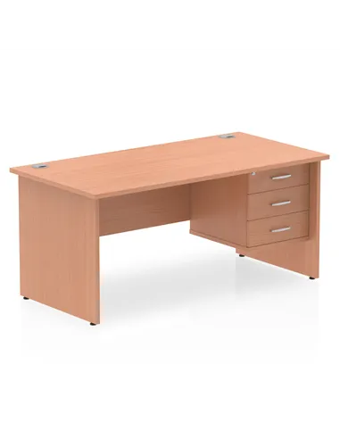 Dynamic Impulse 1600 x 800mm Straight Office Desk Beech Top Panel End 1 x 3 Drawer Fixed Pedestal MI001739