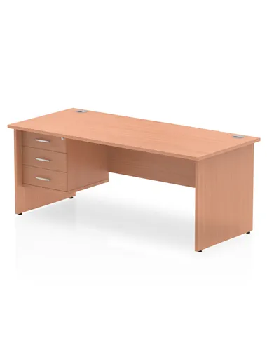 Dynamic Impulse 1800 x 800mm Straight Office Desk Beech Top Panel End 1 x 3 Drawer Fixed Pedestal MI001740