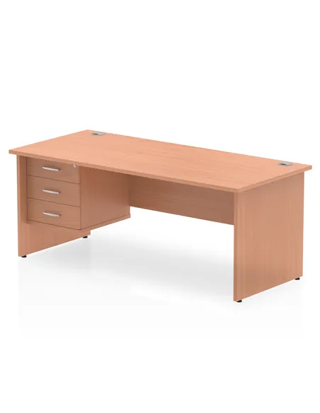 Dynamic Impulse 1800 x 800mm Straight Office Desk Beech Top Panel End 1 x 3 Drawer Fixed Pedestal MI001740