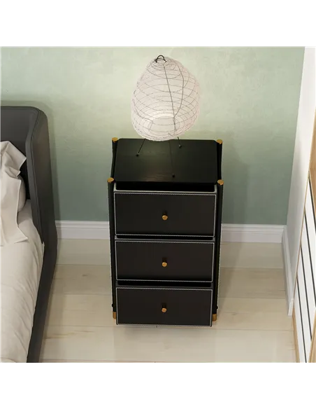 HOMCOM Faux Leather Front Chest of Three Drawers - Black
