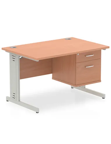 Dynamic Impulse 1200 x 800mm Straight Office Desk Beech Top Cable Managed 1 x 2 Drawer Fixed Pedestal MI001768