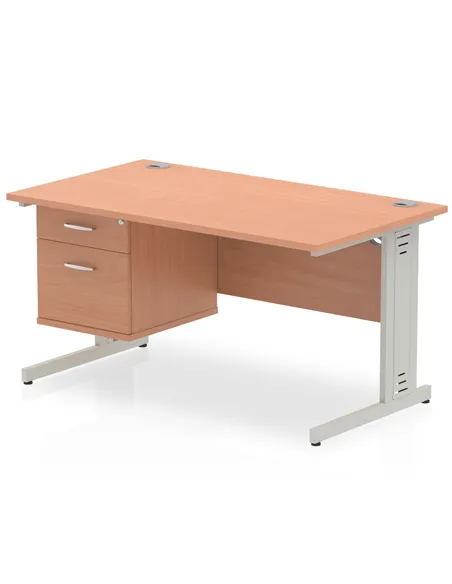 Dynamic Impulse 1400 x 800mm Straight Office Desk Beech Top Cable Managed 1 x 2 Drawer Fixed Pedestal MI001769
