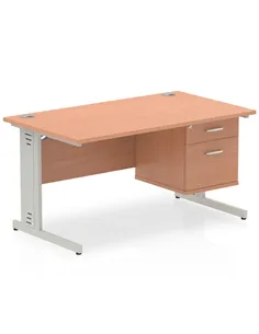 Dynamic Impulse 1400 x 800mm Straight Office Desk Beech Top Cable Managed 1 x 2 Drawer Fixed Pedestal MI001769 2