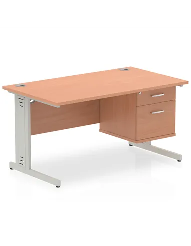 Dynamic Impulse 1400 x 800mm Straight Office Desk Beech Top Cable Managed 1 x 2 Drawer Fixed Pedestal MI001769