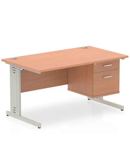 Dynamic Impulse 1400 x 800mm Straight Office Desk Beech Top Cable Managed 1 x 2 Drawer Fixed Pedestal MI001769