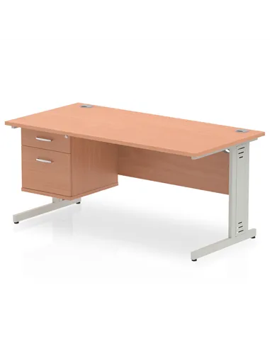 Dynamic Impulse 1600 x 800mm Straight Office Desk Beech Top Cable Managed 1 x 2 Drawer Fixed Pedestal MI001770
