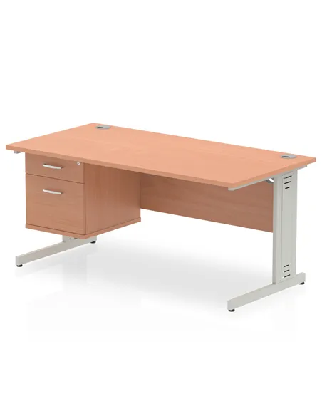 Dynamic Impulse 1600 x 800mm Straight Office Desk Beech Top Cable Managed 1 x 2 Drawer Fixed Pedestal MI001770