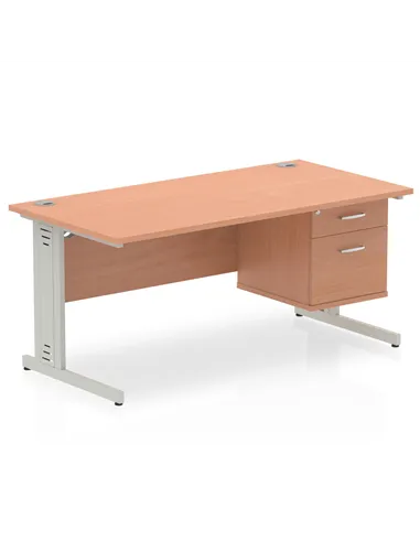 Dynamic Impulse 1600 x 800mm Straight Office Desk Beech Top Cable Managed 1 x 2 Drawer Fixed Pedestal MI001770