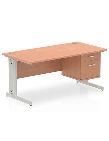 Dynamic Impulse 1600 x 800mm Straight Office Desk Beech Top Cable Managed 1 x 2 Drawer Fixed Pedestal MI001770