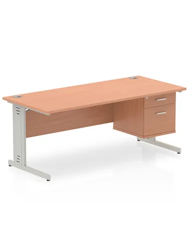 Dynamic Impulse 1800 x 800mm Straight Office Desk Beech Top Cable Managed 1 x 2 Drawer Fixed Pedestal MI001771