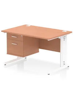 Dynamic Impulse 1200 x 800mm Straight Office Desk Beech Top Cable Managed 1 x 2 Drawer Fixed Pedestal MI001772
