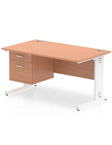 Dynamic Impulse 1400 x 800mm Straight Office Desk Beech Top Cable Managed 1 x 2 Drawer Fixed Pedestal MI001773