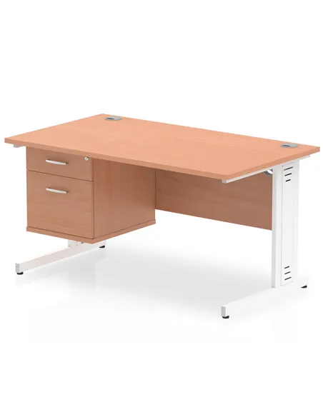 Dynamic Impulse 1400 x 800mm Straight Office Desk Beech Top Cable Managed 1 x 2 Drawer Fixed Pedestal MI001773