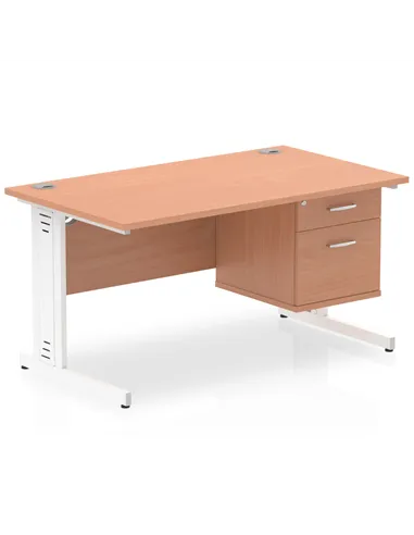 Dynamic Impulse 1400 x 800mm Straight Office Desk Beech Top Cable Managed 1 x 2 Drawer Fixed Pedestal MI001773