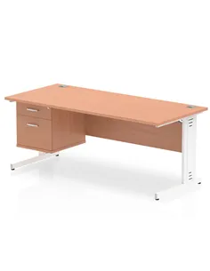 Dynamic Impulse 1800 x 800mm Straight Office Desk Beech Top Cable Managed 1 x 2 Drawer Fixed Pedestal MI001775