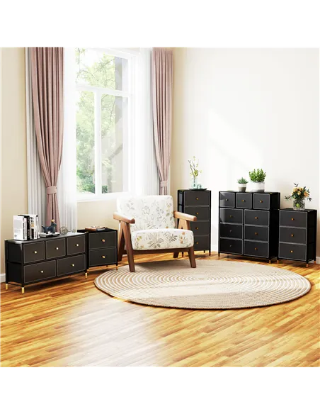 HOMCOM Faux Leather Front Chest of Three Drawers - Black