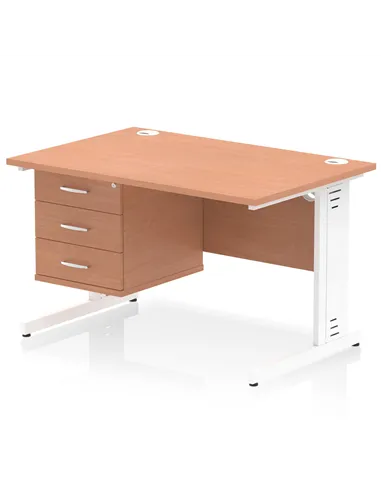 Dynamic Impulse 1200 x 800mm Straight Office Desk Beech Top Cable Managed 1 x 3 Drawer Fixed Pedestal MI001780