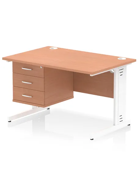 Dynamic Impulse 1200 x 800mm Straight Office Desk Beech Top Cable Managed 1 x 3 Drawer Fixed Pedestal MI001780