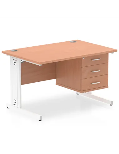 Dynamic Impulse 1200 x 800mm Straight Office Desk Beech Top Cable Managed 1 x 3 Drawer Fixed Pedestal MI001780